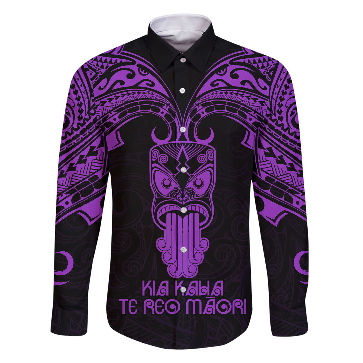 Personalised New Zealand Te Reo Maori Family Matching Off Shoulder Maxi Dress and Hawaiian Shirt Kia Kaha Maori Language Week Purple Style LT9 Dad's Shirt - Long Sleeve Purple - Polynesian Pride