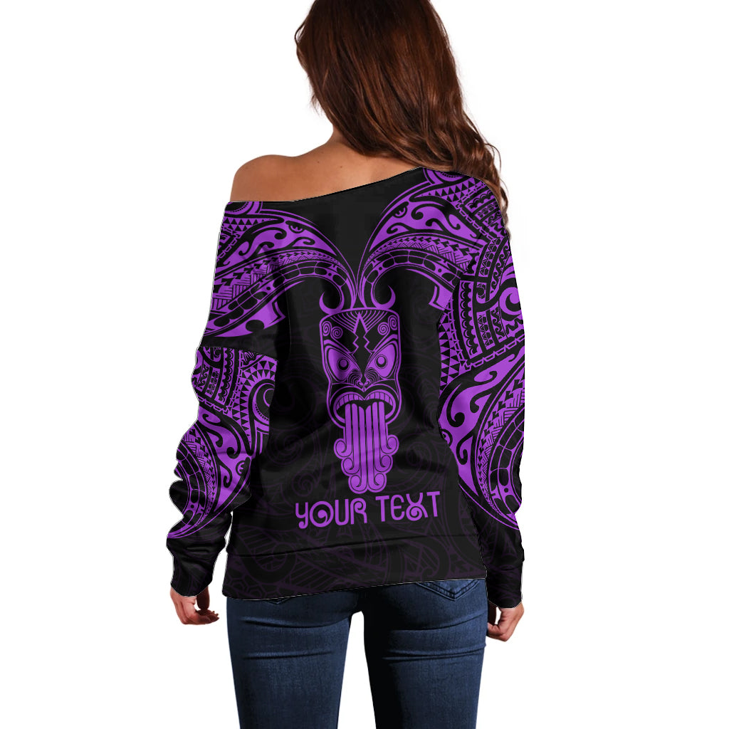 Personalised New Zealand Te Reo Maori Off Shoulder Sweater Kia Kaha Maori Language Week Purple Style LT9 - Polynesian Pride