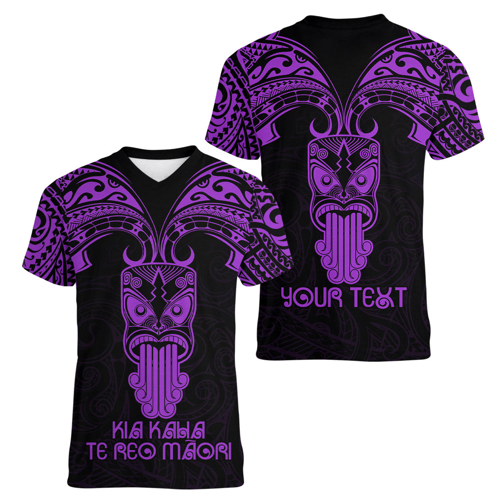 Personalised New Zealand Te Reo Maori Women V Neck T Shirt Kia Kaha Maori Language Week Purple Style LT9 - Polynesian Pride