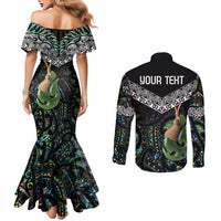 Personalised Maori Manaia Couples Matching Mermaid Dress and Long Sleeve Button Shirt New Zealand Tribal Hei Matau Papua Shell