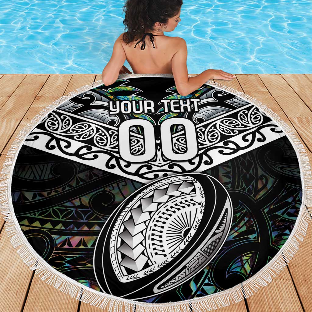 Custom New Zealand Beach Blanket Maori Rugby Tattoo Papua Shell
