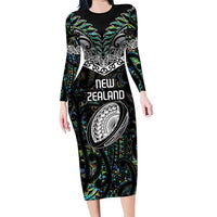 Custom New Zealand Family Matching Long Sleeve Bodycon Dress and Hawaiian Shirt Maori Rugby Tattoo Papua Shell
