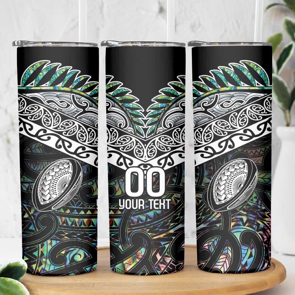 Custom New Zealand Skinny Tumbler Maori Rugby Tattoo Papua Shell