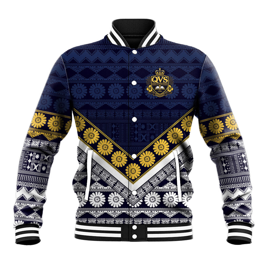 Fiji Queen Victoria School Baseball Jacket QVS 1906 Generational School Legacy LT9 Unisex Blue - Polynesian Pride