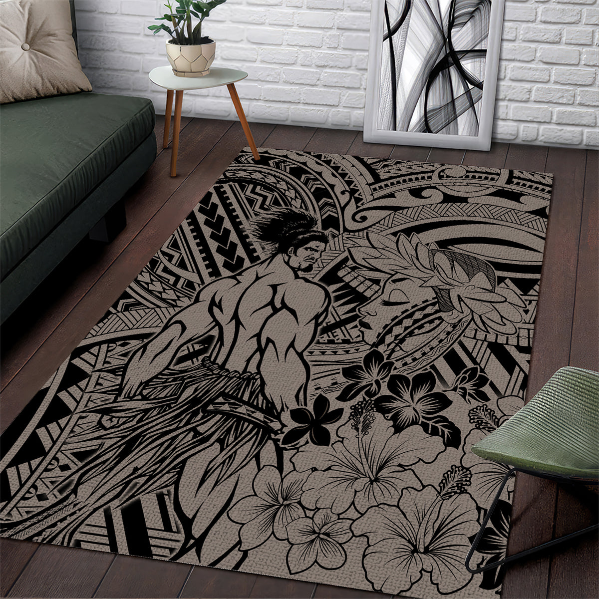 Beauty and The Warrior Polynesian Valentine Area Rug Hibiscus FLowers Brown Style LT9 Brown - Polynesian Pride