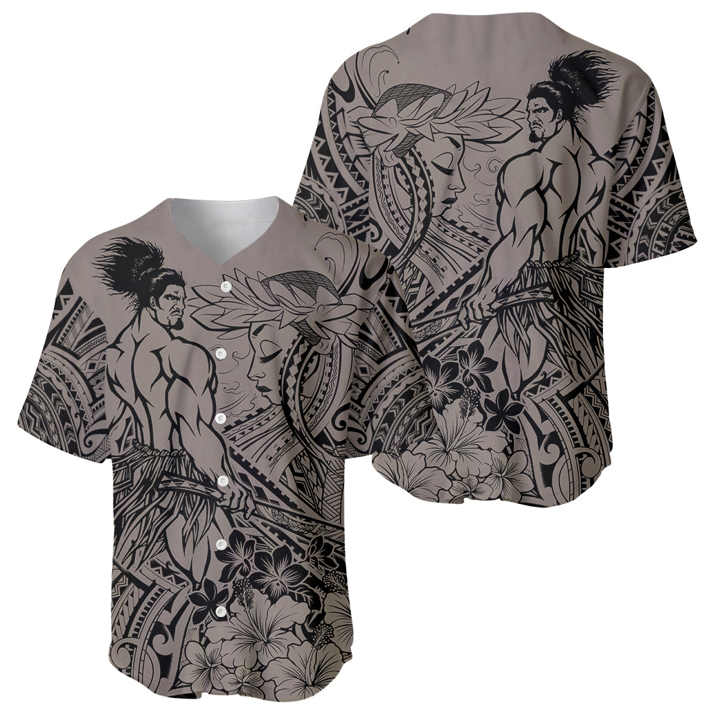 Beauty and The Warrior Polynesian Valentine Baseball Jersey Hibiscus FLowers Brown Style LT9 - Polynesian Pride