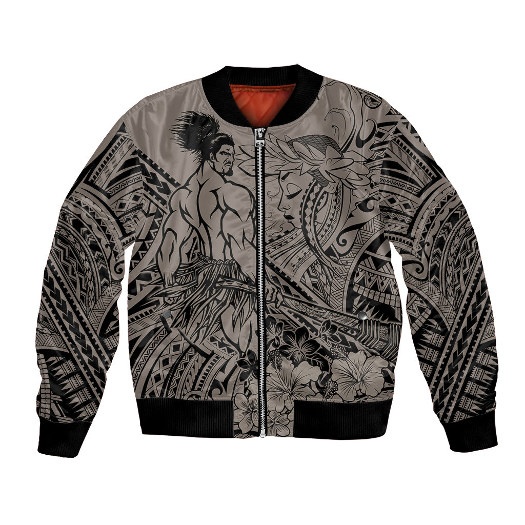 Beauty and The Warrior Polynesian Valentine Bomber Jacket Hibiscus FLowers Brown Style LT9 Unisex Brown - Polynesian Pride