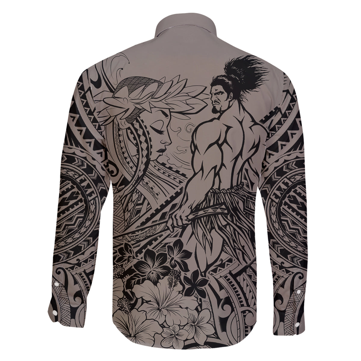 Beauty and The Warrior Polynesian Valentine Family Matching Long Sleeve Bodycon Dress and Hawaiian Shirt Hibiscus FLowers Brown Style LT9 - Polynesian Pride