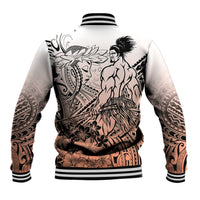 Beauty and The Warrior Polynesian Valentine Baseball Jacket Hibiscus FLowers Orange Style LT9 - Polynesian Pride