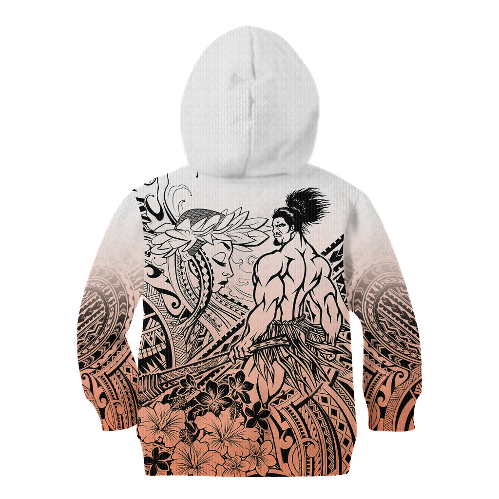 Beauty and The Warrior Polynesian Valentine Kid Hoodie Hibiscus FLowers Orange Style LT9 - Polynesian Pride