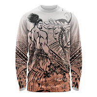 Beauty and The Warrior Polynesian Valentine Long Sleeve Shirt Hibiscus FLowers Orange Style LT9 Unisex Orange - Polynesian Pride