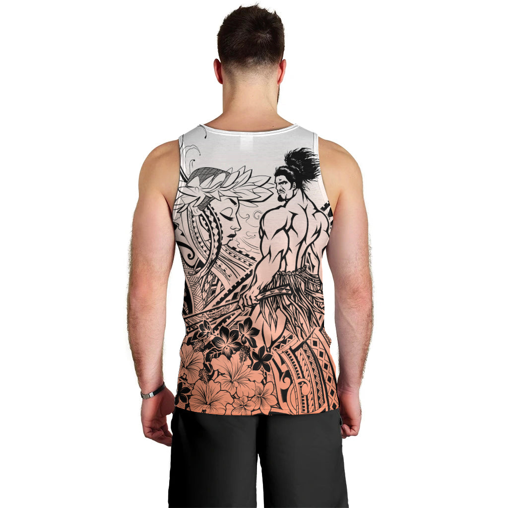Beauty and The Warrior Polynesian Valentine Men Tank Top Hibiscus FLowers Orange Style LT9 - Polynesian Pride