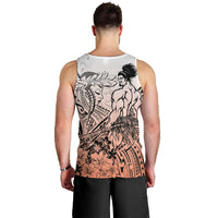 Beauty and The Warrior Polynesian Valentine Men Tank Top Hibiscus FLowers Orange Style LT9 - Polynesian Pride