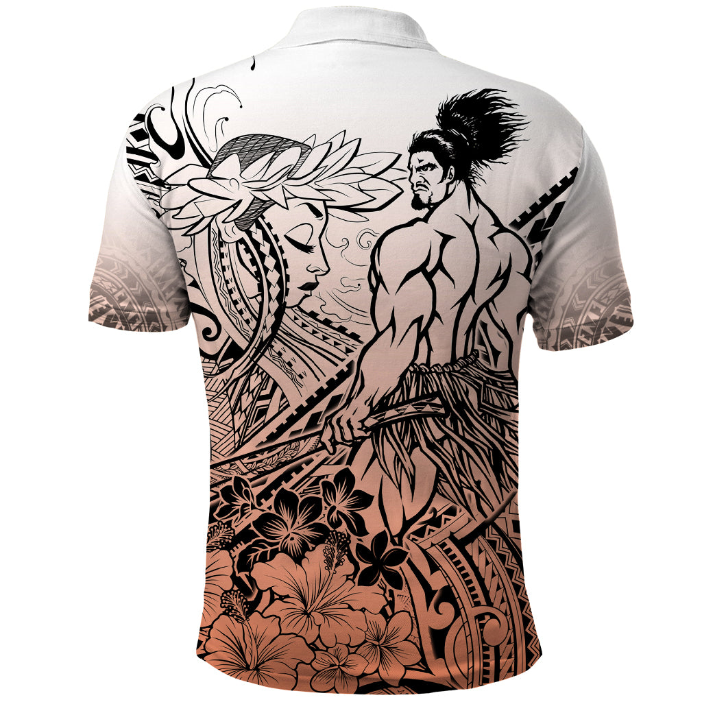 Beauty and The Warrior Polynesian Valentine Polo Shirt Hibiscus FLowers Orange Style LT9 - Polynesian Pride