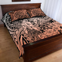 Beauty and The Warrior Polynesian Valentine Quilt Bed Set Hibiscus FLowers Orange Style LT9 - Polynesian Pride