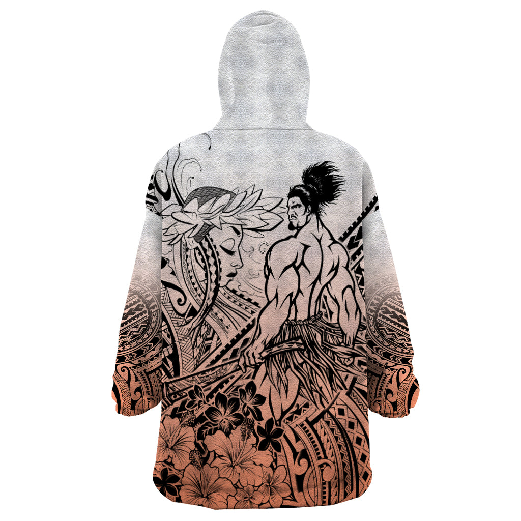 Beauty and The Warrior Polynesian Valentine Wearable Blanket Hoodie Hibiscus FLowers Orange Style LT9 - Polynesian Pride