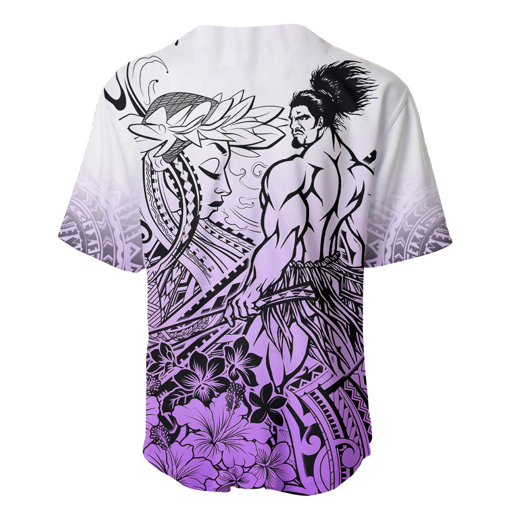 Beauty and The Warrior Polynesian Valentine Baseball Jersey Hibiscus FLowers Purple Style LT9 - Polynesian Pride