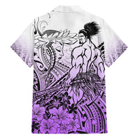 Beauty and The Warrior Polynesian Valentine Family Matching Long Sleeve Bodycon Dress and Hawaiian Shirt Hibiscus FLowers Purple Style LT9 - Polynesian Pride