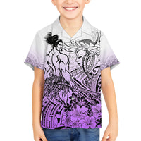 Beauty and The Warrior Polynesian Valentine Family Matching Long Sleeve Bodycon Dress and Hawaiian Shirt Hibiscus FLowers Purple Style LT9 Son's Shirt Purple - Polynesian Pride
