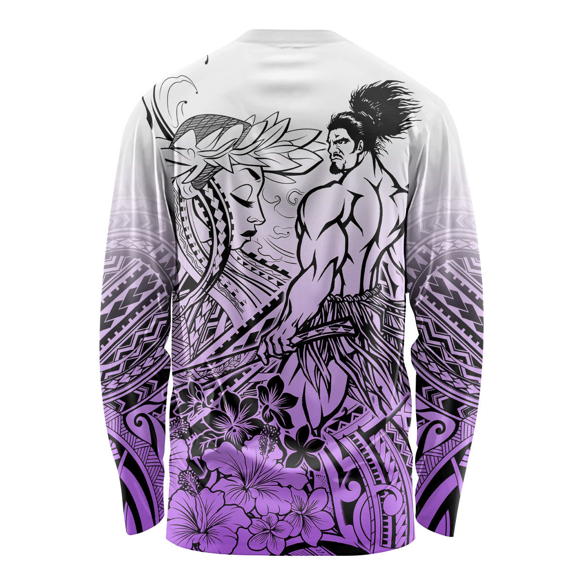 Beauty and The Warrior Polynesian Valentine Long Sleeve Shirt Hibiscus FLowers Purple Style LT9 - Polynesian Pride