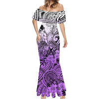 Beauty and The Warrior Polynesian Valentine Mermaid Dress Hibiscus FLowers Purple Style LT9 - Polynesian Pride