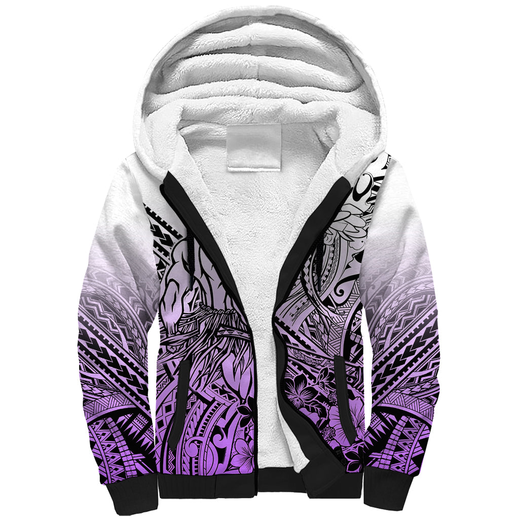 Beauty and The Warrior Polynesian Valentine Sherpa Hoodie Hibiscus FLowers Purple Style LT9 Unisex Purple - Polynesian Pride