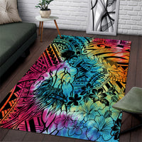 Beauty and The Warrior Polynesian Valentine Area Rug Hibiscus FLowers Rainbow Style LT9 Rainbow - Polynesian Pride