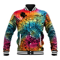 Beauty and The Warrior Polynesian Valentine Baseball Jacket Hibiscus FLowers Rainbow Style LT9 Unisex Rainbow - Polynesian Pride
