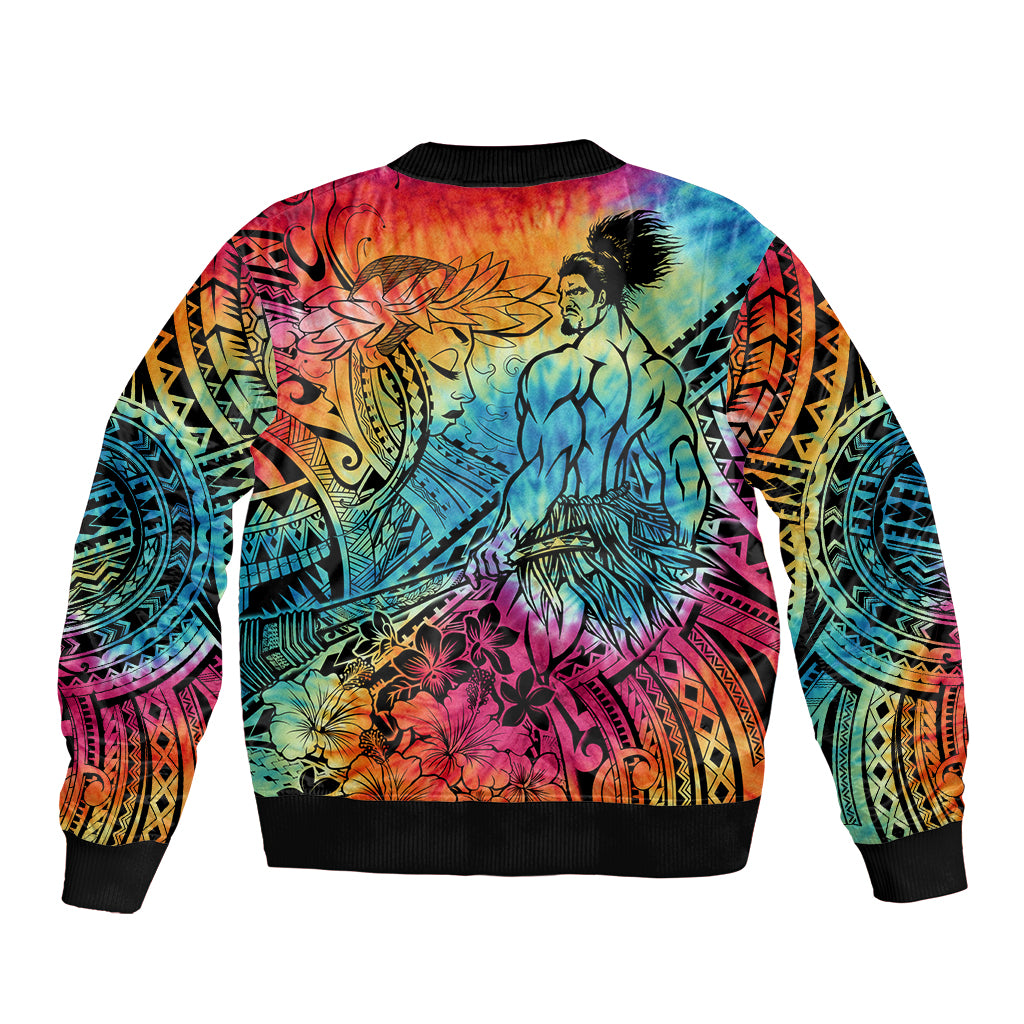 Beauty and The Warrior Polynesian Valentine Bomber Jacket Hibiscus FLowers Rainbow Style LT9 - Polynesian Pride