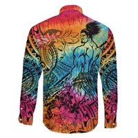 Beauty and The Warrior Polynesian Valentine Family Matching Short Sleeve Bodycon Dress and Hawaiian Shirt Hibiscus FLowers Rainbow Style LT9 - Polynesian Pride