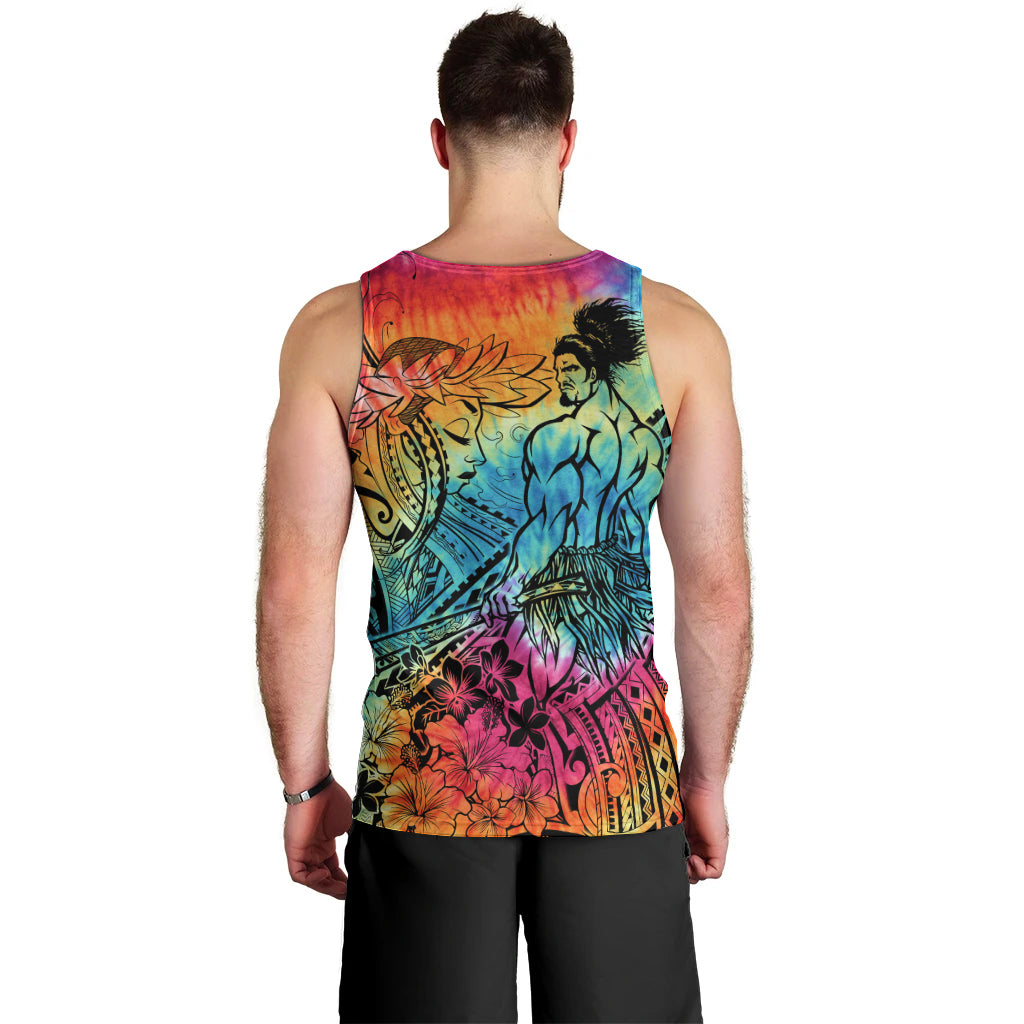Beauty and The Warrior Polynesian Valentine Men Tank Top Hibiscus FLowers Rainbow Style LT9 - Polynesian Pride