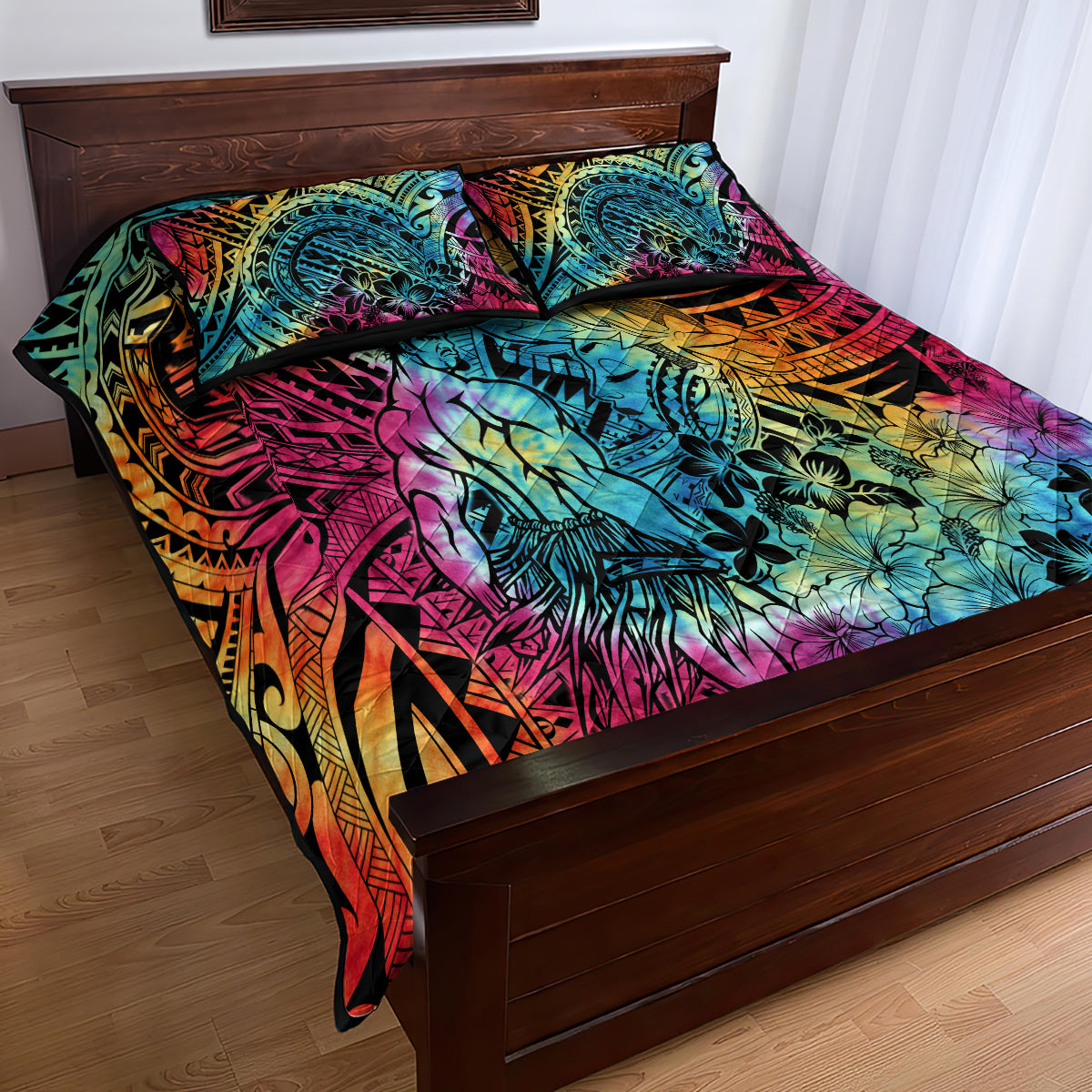 Beauty and The Warrior Polynesian Valentine Quilt Bed Set Hibiscus FLowers Rainbow Style LT9 - Polynesian Pride