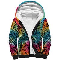 Beauty and The Warrior Polynesian Valentine Sherpa Hoodie Hibiscus FLowers Rainbow Style LT9 Unisex Rainbow - Polynesian Pride