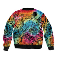 Beauty and The Warrior Polynesian Valentine Sleeve Zip Bomber Jacket Hibiscus FLowers Rainbow Style LT9 - Polynesian Pride
