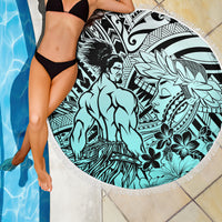 Beauty and The Warrior Polynesian Valentine Beach Blanket Hibiscus FLowers Turquoise Style LT9 - Polynesian Pride