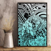 Beauty and The Warrior Polynesian Valentine Canvas Wall Art Hibiscus FLowers Turquoise Style LT9 - Polynesian Pride