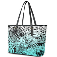 Beauty and The Warrior Polynesian Valentine Leather Tote Bag Hibiscus FLowers Turquoise Style LT9 - Polynesian Pride