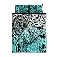 Beauty and The Warrior Polynesian Valentine Quilt Bed Set Hibiscus FLowers Turquoise Style LT9 Turquoise - Polynesian Pride