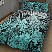 Beauty and The Warrior Polynesian Valentine Quilt Bed Set Hibiscus FLowers Turquoise Style LT9 - Polynesian Pride