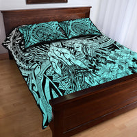 Beauty and The Warrior Polynesian Valentine Quilt Bed Set Hibiscus FLowers Turquoise Style LT9 - Polynesian Pride