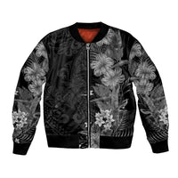 Hawaii Tropical Flowers Tribal Pattern Bomber Jacket Black Style LT9 Unisex Black - Polynesian Pride