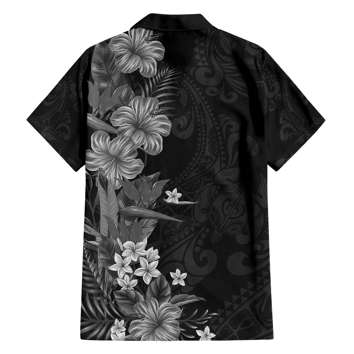 Hawaii Tropical Flowers Tribal Pattern Family Matching Off Shoulder Maxi Dress and Hawaiian Shirt Black Style LT9 - Polynesian Pride