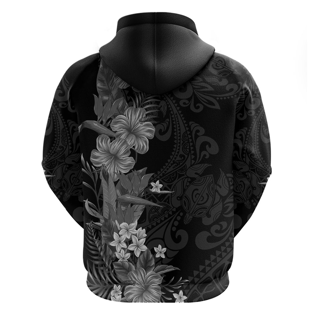 Hawaii Tropical Flowers Tribal Pattern Hoodie Black Style LT9 - Polynesian Pride