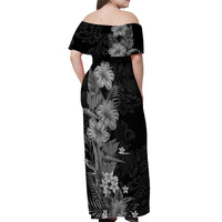 Hawaii Tropical Flowers Tribal Pattern Off Shoulder Maxi Dress Black Style LT9 - Polynesian Pride
