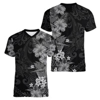 Hawaii Tropical Flowers Tribal Pattern Women V Neck T Shirt Black Style LT9 - Polynesian Pride