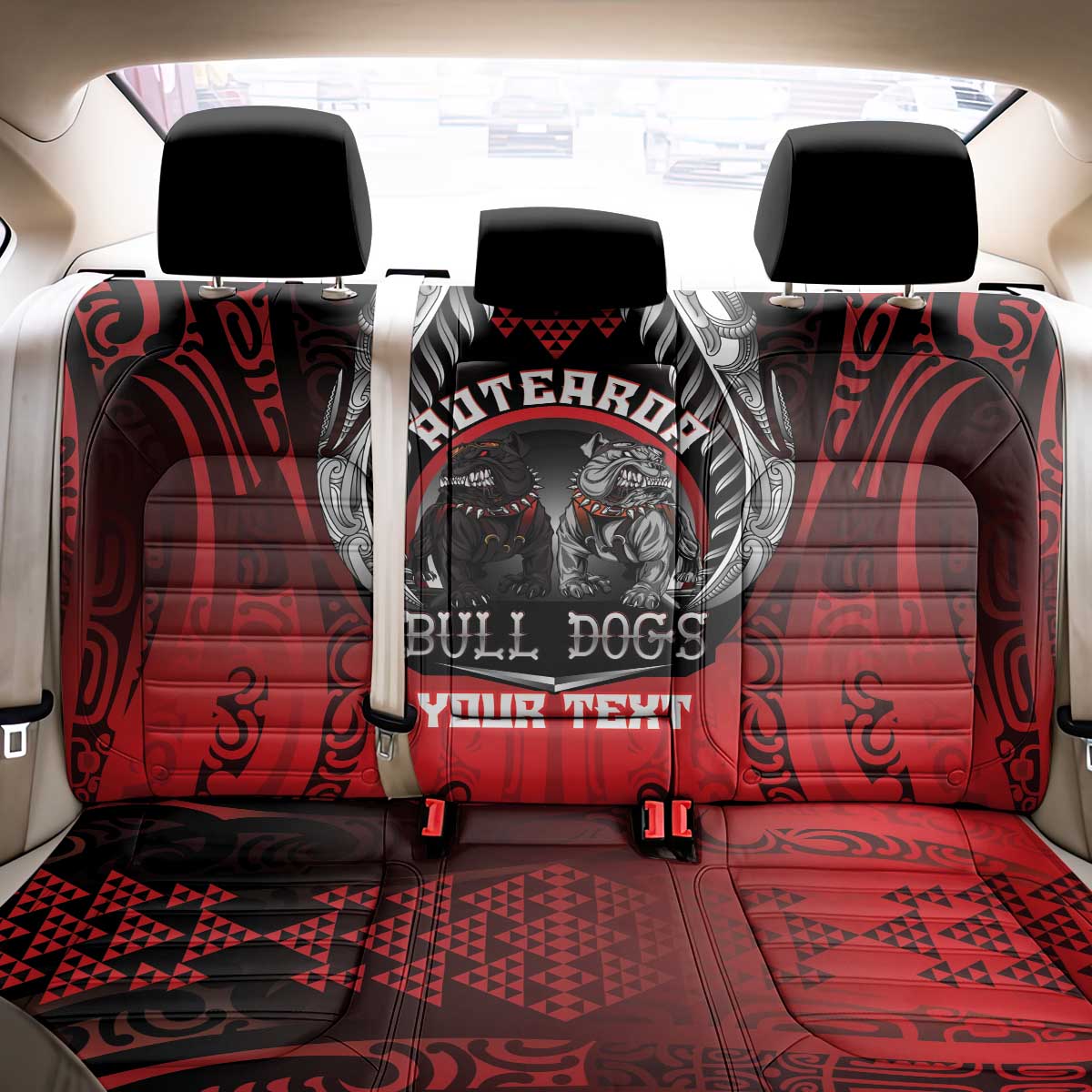 Aotearoa Bulldog Personalised Back Car Seat Cover Maori Kowhaiwhai Motif