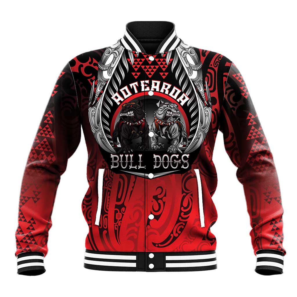 Aotearoa Bulldog Personalised Baseball Jacket Maori Kowhaiwhai Motif LT9 Unisex Red - Polynesian Pride