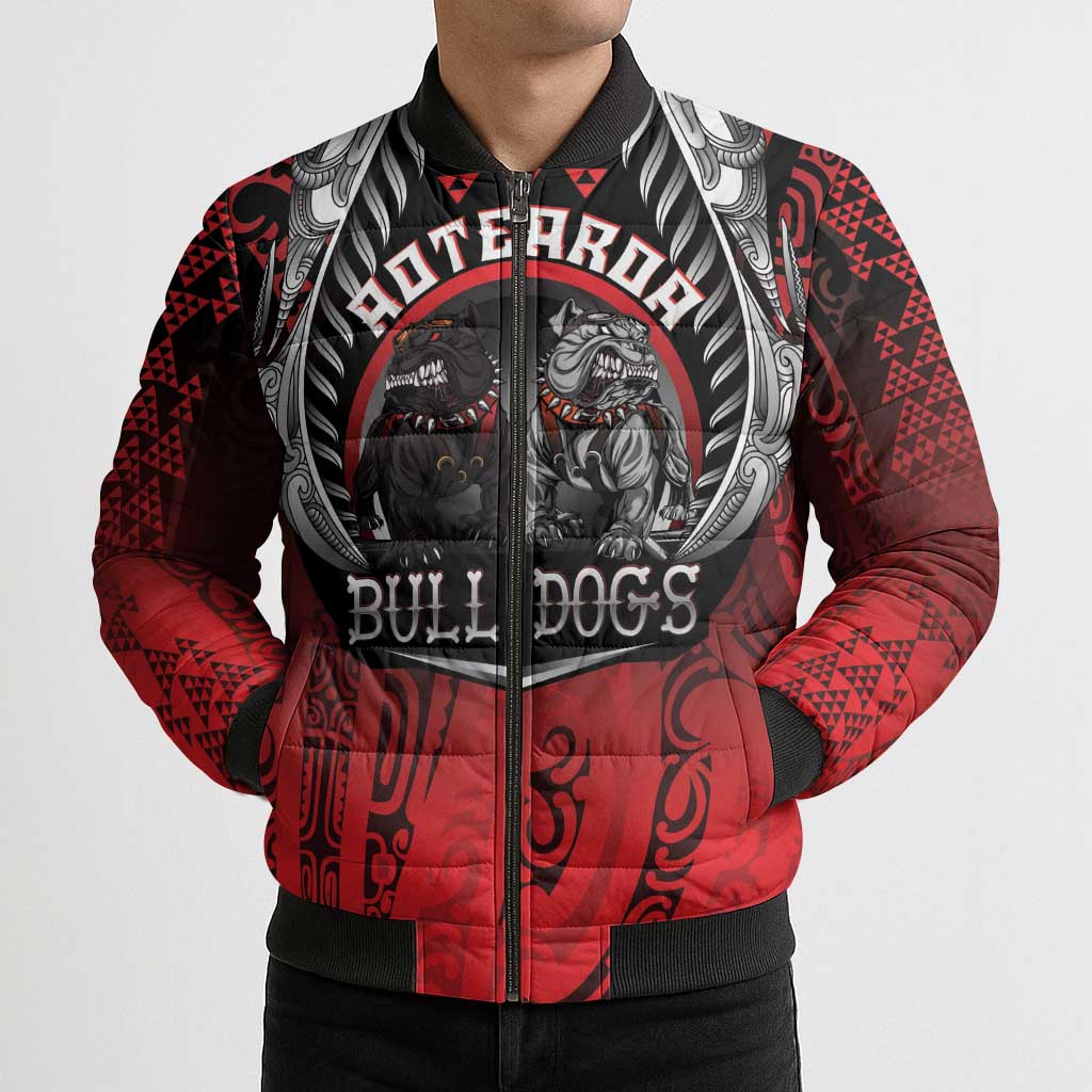 Aotearoa Bulldog Personalised Bomber Puffer Jacket Maori Kowhaiwhai Motif - Polynesian Pride