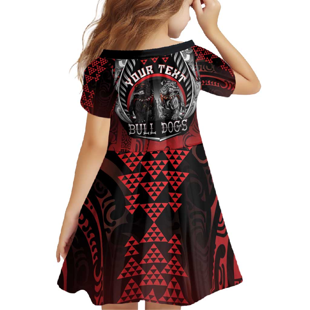 Aotearoa Bulldog Personalised Family Matching Short Sleeve Bodycon Dress and Hawaiian Shirt Maori Kowhaiwhai Motif