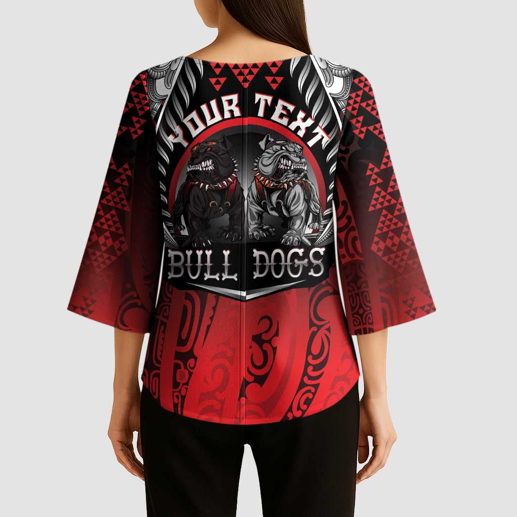 Aotearoa Bulldog Personalised Kimono Sleeve Blouse Maori Kowhaiwhai Motif - Polynesian Pride